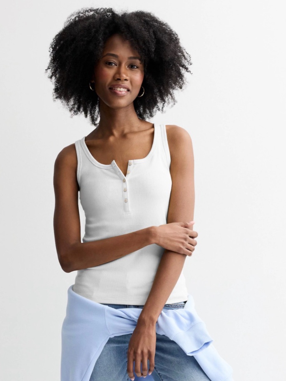 SO Light Pink Ribbed Henley Tank